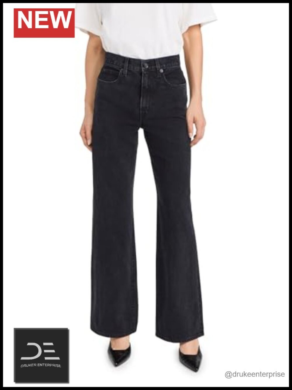 Wide Leg Non-Stretch Denim Jeans 5-Pocket High Rise